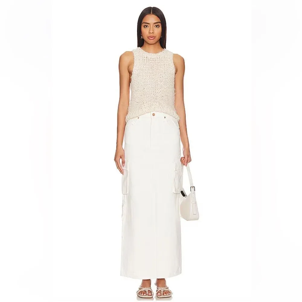 NWT Mother SNACKS! The Fun Dip Cargo Skirt Natural white denim maxi Revolve 29